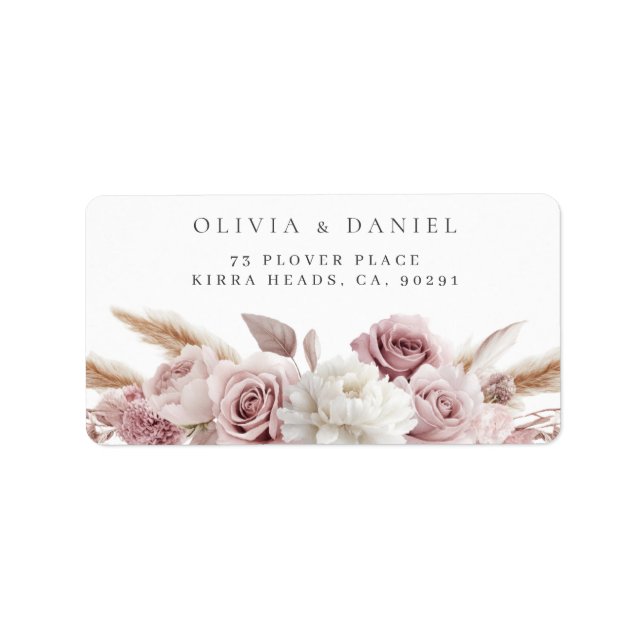 Blush Rose Floral Wedding Return Address Label (Front)