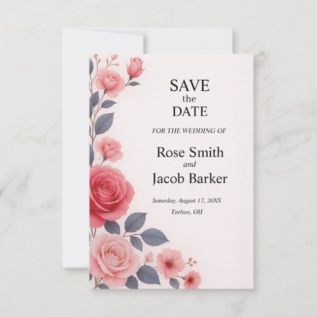 Blush Rose Floral Wedding Save the Date Invitation (Front)