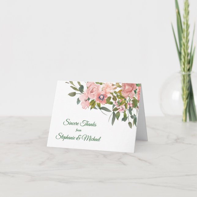 Blush Rose Floral Wedding Thank You Card (Front)