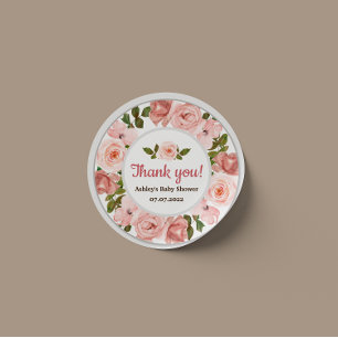 Blush Rose Flower Watercolor Baby Shower Classic Round Sticker