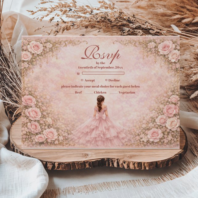 Blush Rose Garden Quinceañera RSVP Card (Creator Uploaded)