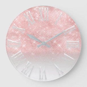 Blush Rose Glitter effect White Spark Princess Large Clock