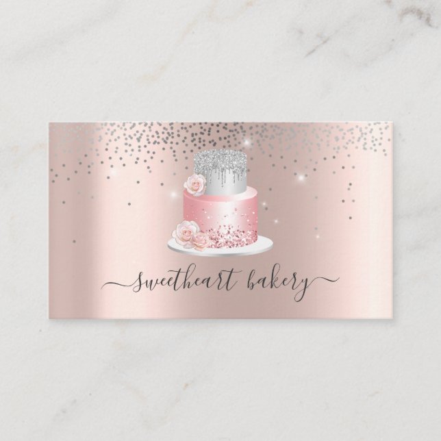 Blush Rose Glitter Foil Cake Bakery Pastry Shop Business Card (Front)