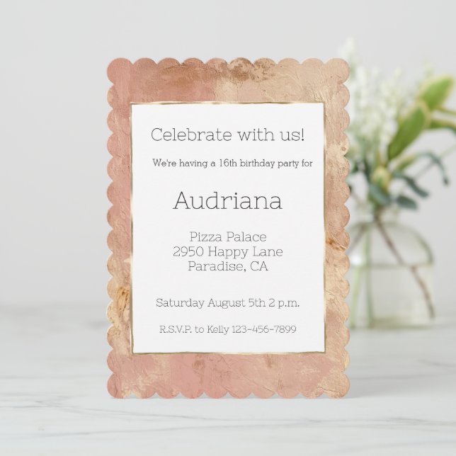Blush Rose Gold 16th Birthday Invitation (Standing Front)