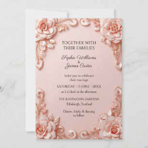 Blush Rose Gold 3D Floral Wedding Invitation