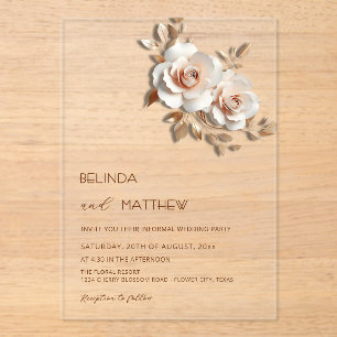 Blush  Rose Gold 3D Flowers Simple Acrylic Invitations