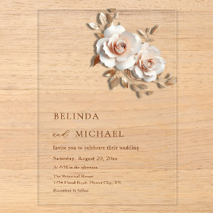Blush  Rose Gold 3D Flowers Simple Acrylic Invitations
