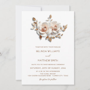 Blush Rose Gold 3D Flowers Simple Invitation