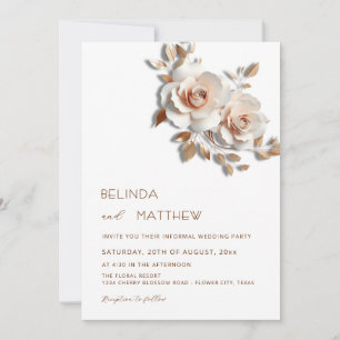 Blush Rose Gold 3D Flowers Simple Invitation