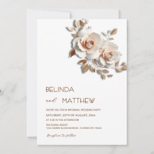 Blush Rose Gold 3D Flowers Simple Invitation