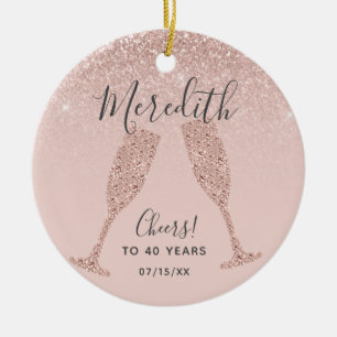 Blush Rose Gold 40th Birthday with Date of Birth Ceramic Tree Decoration