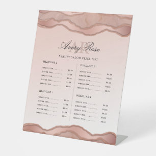 Blush Rose Gold Agate Beauty Salon Price List Pedestal Sign