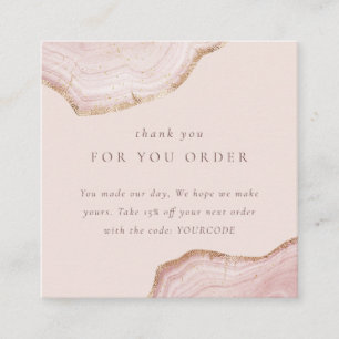 Blush Rose Gold Agate Thank You For Order Discount Square Business Card