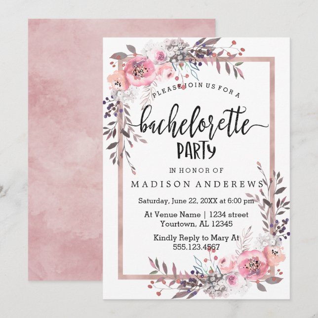 Blush & Rose Gold Bachelorette Party Invitation (Front/Back)
