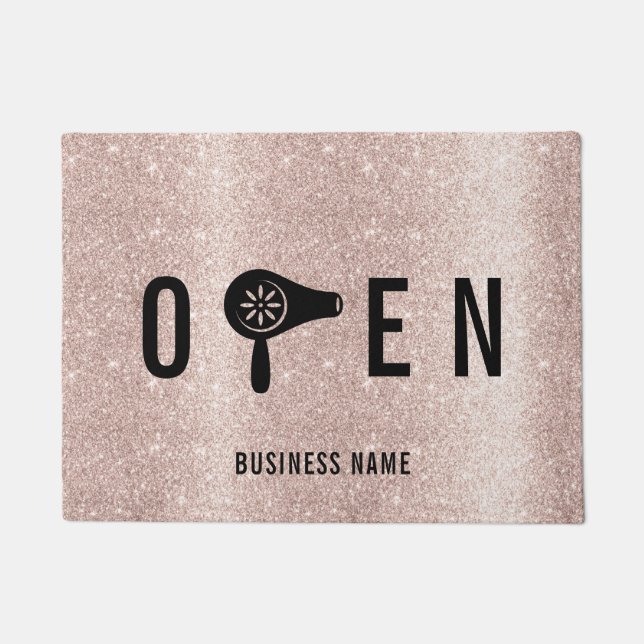 Blush Rose Gold Blow Dry Bar Hair Salon Welcome Doormat (Front)