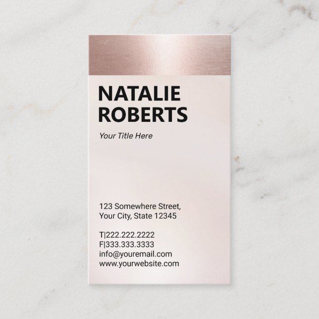Blush Rose Gold Border Modern Bold Name Business Card (Front)