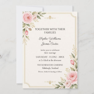 Blush Rose Gold Botanical Wedding Invitation