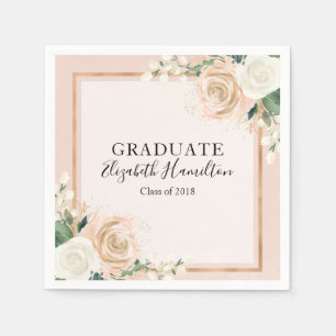 Blush & Rose Gold Chic Floral Graduation Napkin