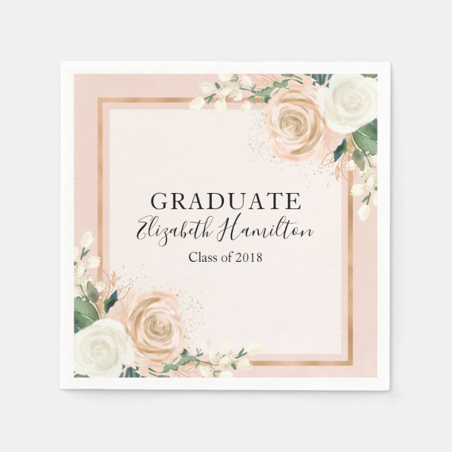 Blush & Rose Gold Chic Floral Graduation Napkin (Front)