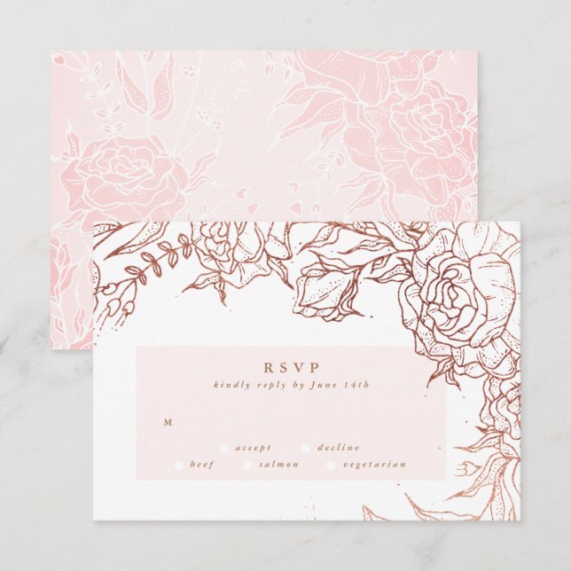 Blush Rose Gold Copper Elegant Floral Wedding RSVP Card (Front/Back)