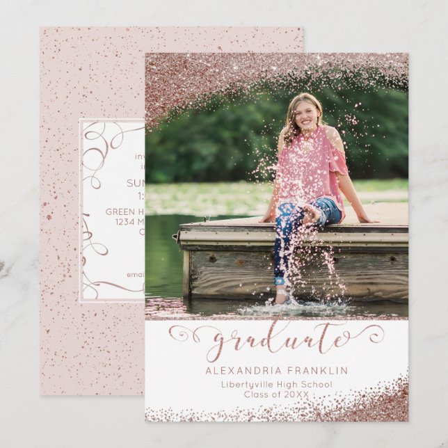 Blush & Rose Gold Elegant Script Graduate Invitation (Front/Back)