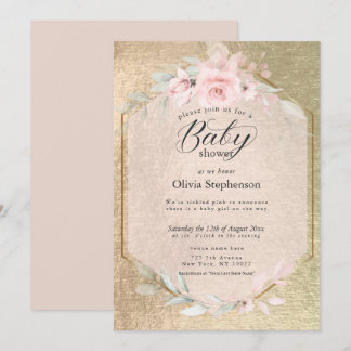 Blush Rose Gold Floral Baby Shower Invitation