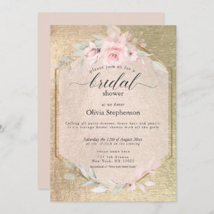 Blush Rose Gold Floral Bridal Shower  Invitation