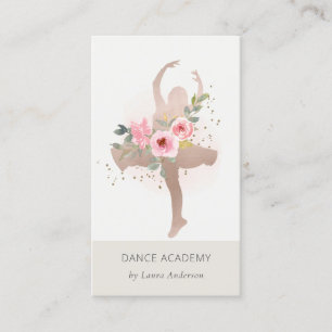 Blush Rose Gold Floral Dancer Dance Academy Logo Business Card
