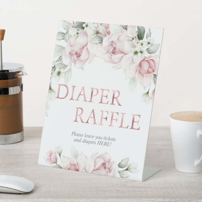 Blush & Rose Gold Floral Diaper Raffle Sign (In SItu)