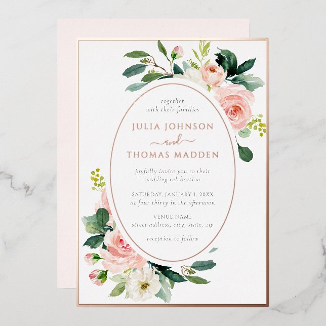 Blush Rose Gold Floral Frame Wedding  (Front/Back)