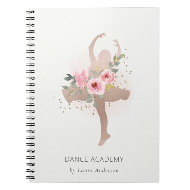 Blush Rose Gold Floral Girl Dancer Dance Academy Notebook (Front)