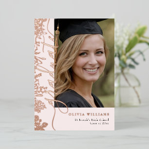 Blush Rose Gold Floral Graduate Photo Graduation