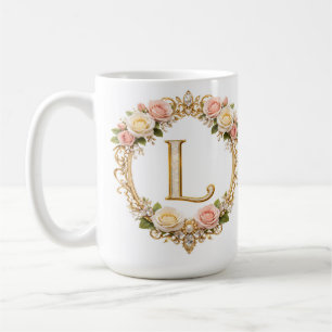 Blush Rose Gold Floral Monogram Letter L Wedding Coffee Mug