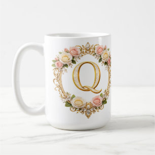 Blush Rose Gold Floral Monogram Letter Q Wedding Coffee Mug