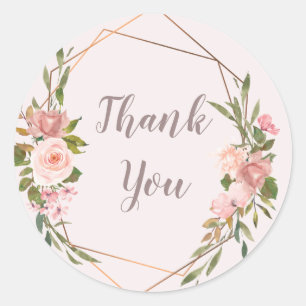 Blush & Rose Gold Floral Thank You Sticker