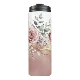 Blush Rose Gold Floral Thermal Tumbler