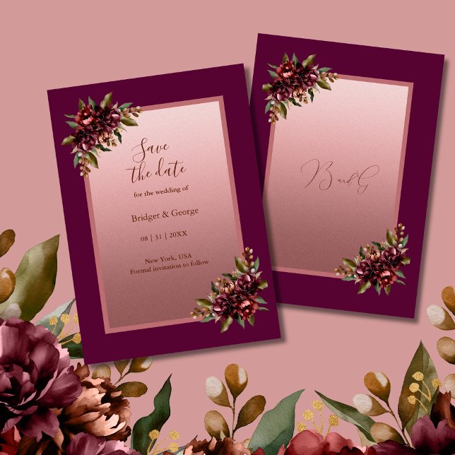 Blush Rose Gold Floral wedding Save the Date Invitation (Creator Uploaded)