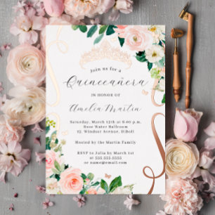 Blush Rose Gold Flower Scroll Quinceanera