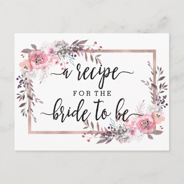 Blush & Rose Gold Framed Bridal Shower Recipe Card (Front)