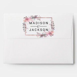 Blush & Rose Gold Framed Floral Wedding Monogram Envelopes