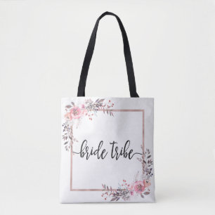 Blush & Rose Gold Framed Wedding Bride Tribe Tote Bag
