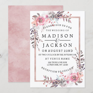 Blush & Rose Gold Framed Wedding Invitations