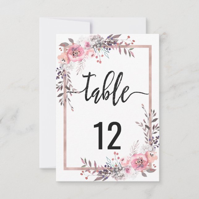 Blush & Rose Gold Framed Wedding Table Numbers (Front)