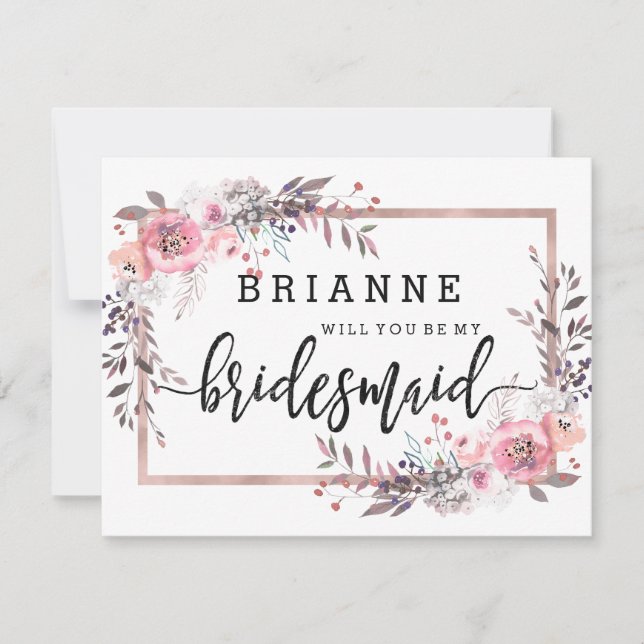 Blush & Rose Gold Framed Will You Be My Bridesmaid Invitation (Front)