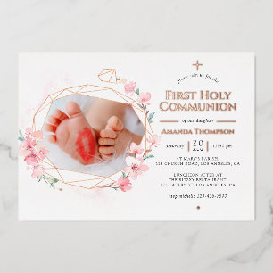 Blush & Rose Gold Geometric Floral Holy Communion 