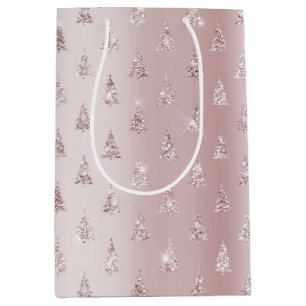 Blush Rose Gold Glitter Christmas Trees Medium Gift Bag