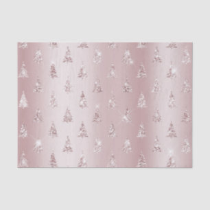 Blush Rose Gold Glitter Christmas Trees Tissue Paper