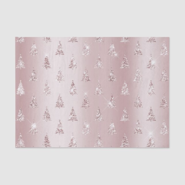 Blush Rose Gold Glitter Christmas Trees Tissue Paper (Front)