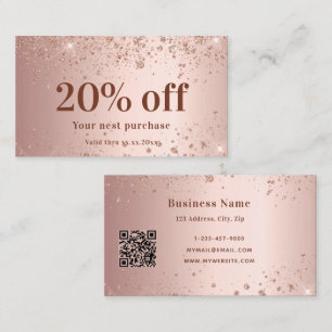 Blush rose gold glitter dust qr code business discount card