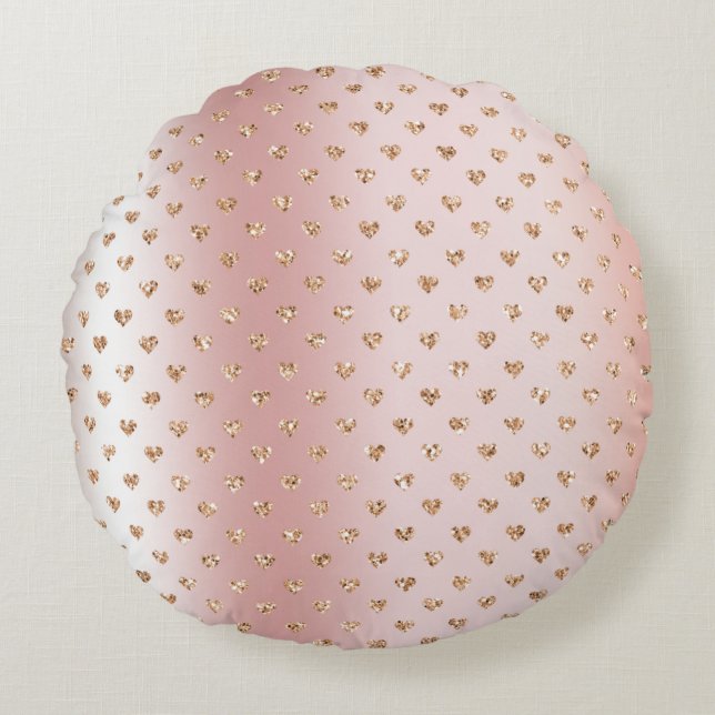 Blush Rose Gold Glitter Hearts  Round Cushion (Front)